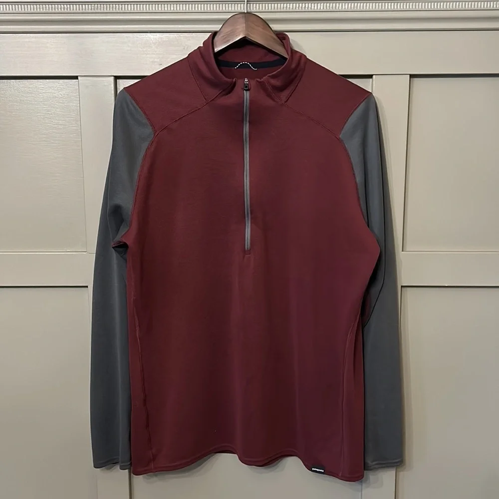 Patagonia Men's Capilene 3 Midweight Zip-Neck Long Sleeve Top Maroon & Gray XL